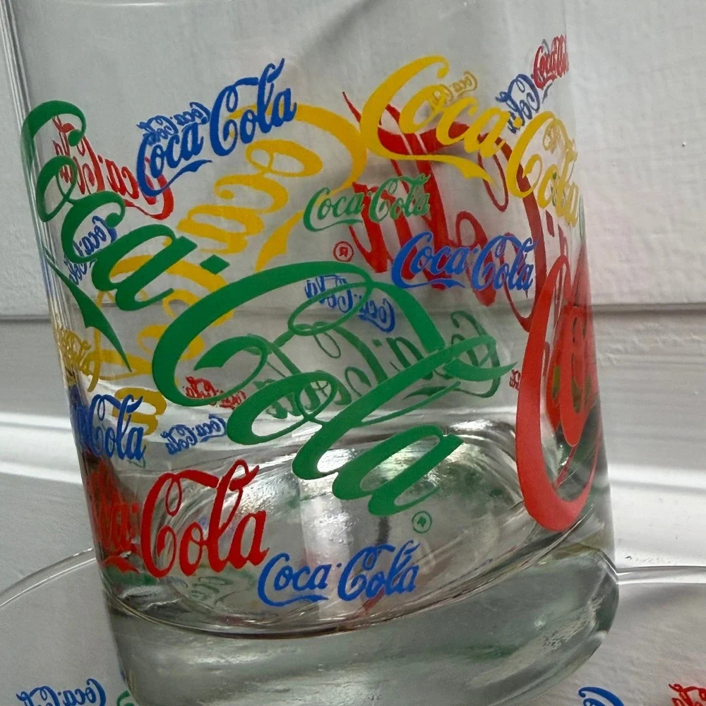 Vintage Coca-Cola Multi-Color All Over Print Glass‎ Tumblers Set of 6 Retro 4